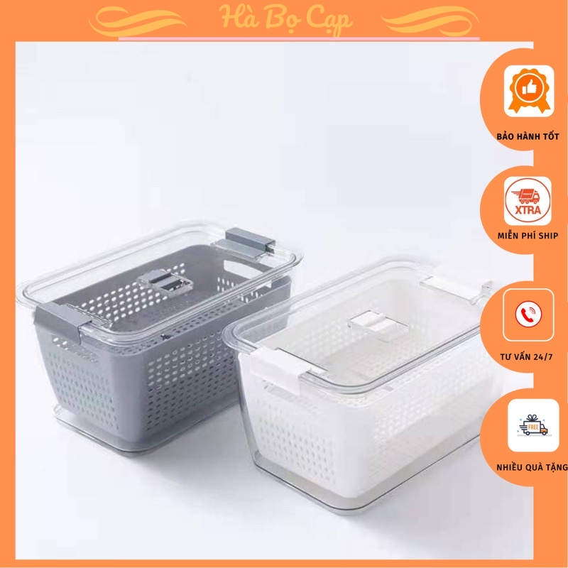Hộp đựng thực phẩm tủ lạnh 2 lớp có lỗ thoát khí , thoát nước Cao Cấp tiện lợi