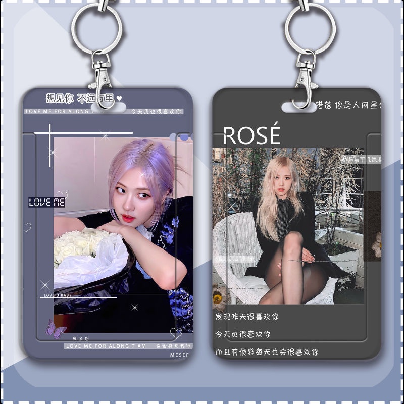 Vỏ Bọc Thẻ Xe Buýt/Thẻ Đi Làm Có Dây Đeo Họa Tiết Hoa Hồng BLACKPINK