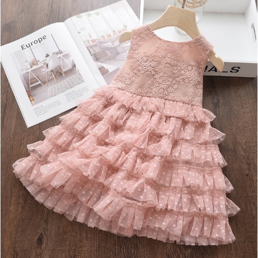 Đầm Công Chúa Phối Ren Lưới Thêu Hoa Xinh Xắn Thời Trang Mùa Hè Cho Bé Gái Thích hợp cho bé gái 2-6 tuổi