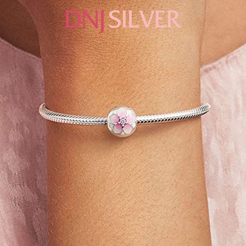 Charm bạc 925 cao cấp, hàng chuẩn bạc - Charm Round Pink Magnolia Flower thích hợp để mix vòng tay charm - DN323