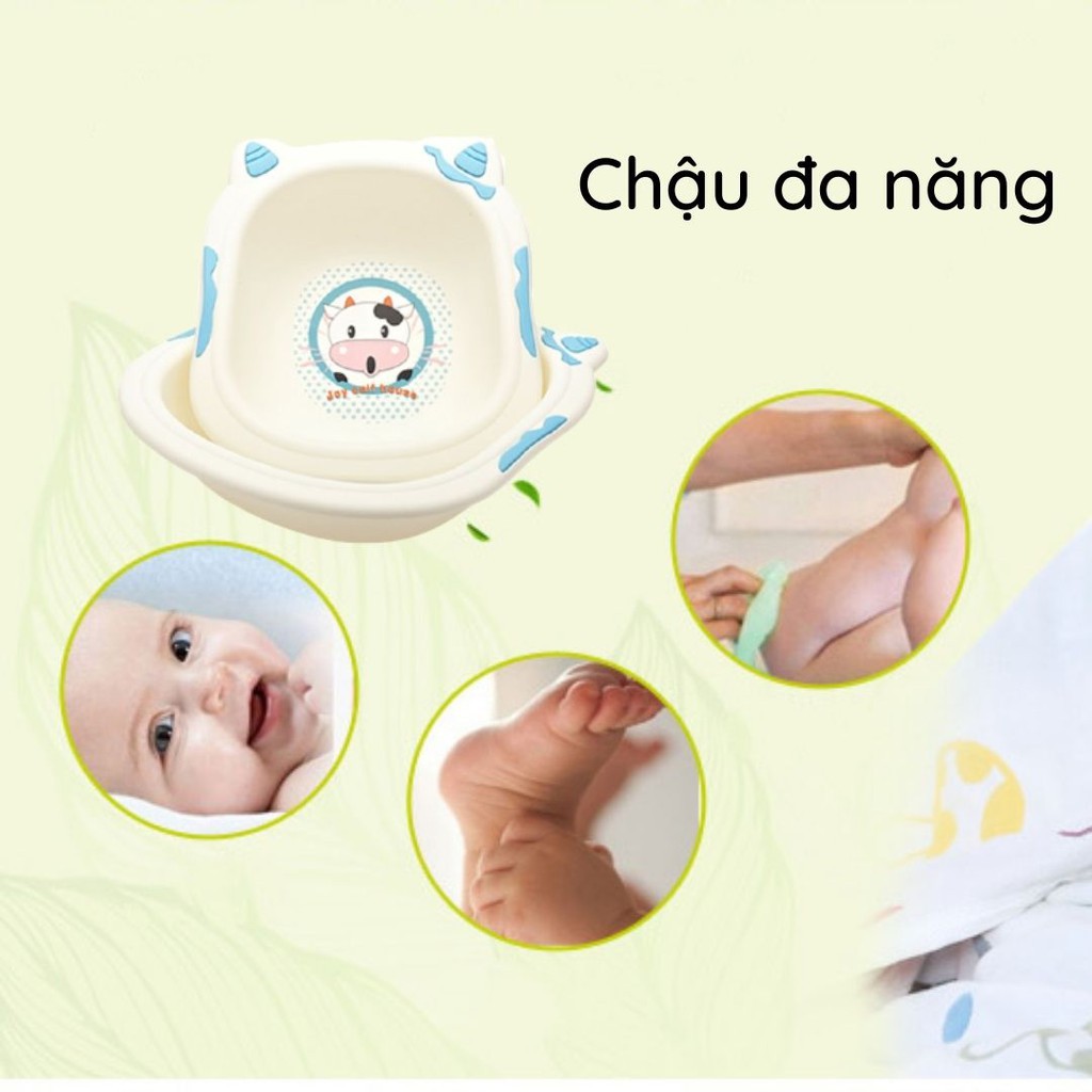 Chậu rửa mặt cho bé bò sữa, thau nhựa vệ sinh cơ thể cho trẻ sơ sinh đến 6 tuổi nhựa ABS nguyên sinh đa năng