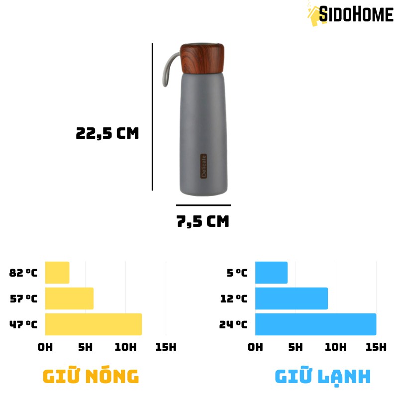 Bình Giữ Nhiệt Inox 304 Cao Cấp 500ml Có Quai Xách