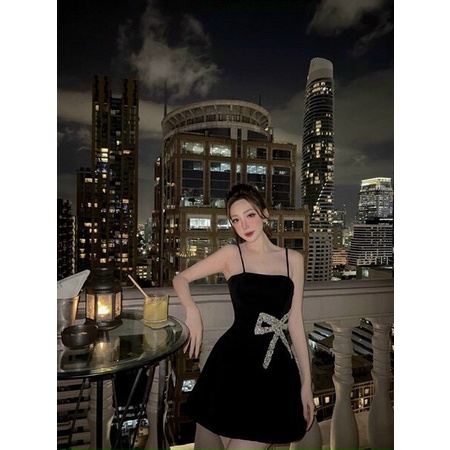 Đầm xòe 2 dây eo đính nơ thời trang nữ thiết kế năng động trẻ trung duyên dáng