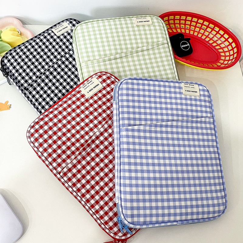 Túi Đựng Laptop 10/11/13/14inch Họa Tiết Sọc Caro Phong Cách Hàn Quốc