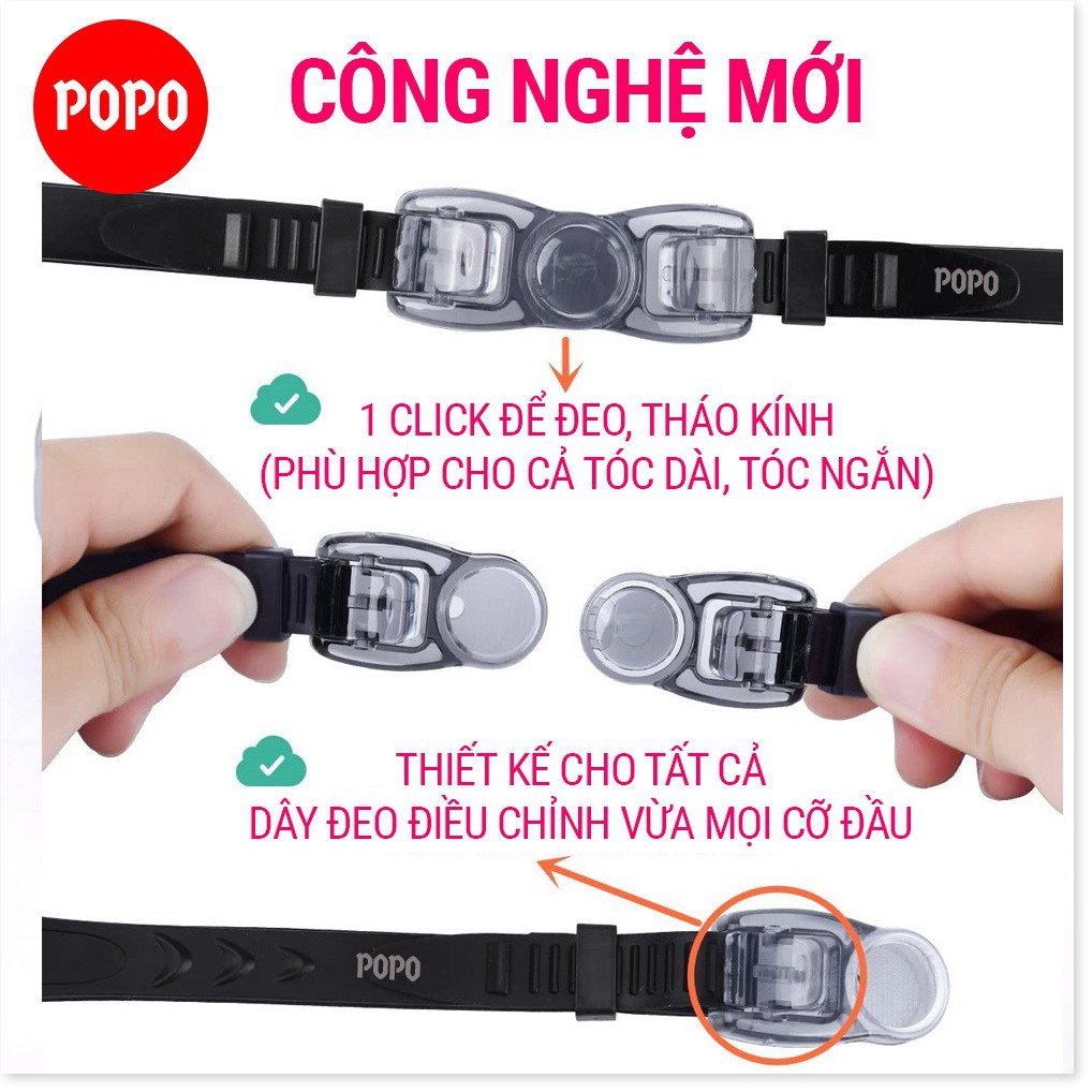 Combo Kính bơi người lớn 1940, Nón bơi Silicon CA31, Bộ bịt tai kẹp mũi POPO cho nam, nữ, cho bé, trẻ em trên 6 tuổi