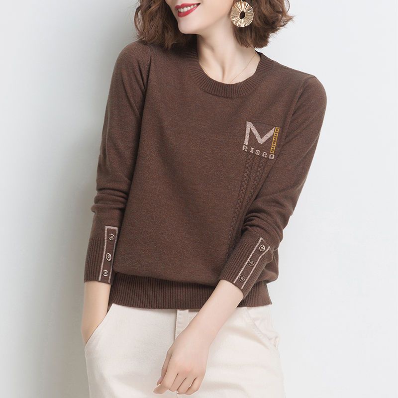 Áo Sweater Dệt Kim Tay Dài Cổ Tròn Dáng Rộng Thời Trang Mùa Thu Năng Động