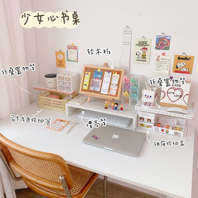 Kệ 2 tầng trang trí , kệ decor bàn học bằng nhựa màu trắng xếp đồ dùng cá nhân tháo rời tiện lợi uđ