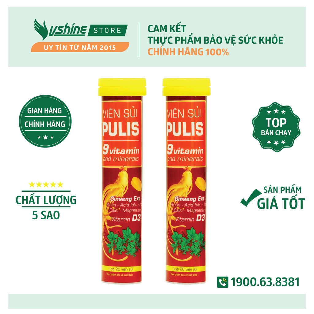 Viên Sủi Pulis VSHINE - Tuýp 20 Viên - Bổ Sung Vitamin, Khoáng Chất, Hỗ Trợ Tăng Cường Và Nâng Cao Sức Khỏe