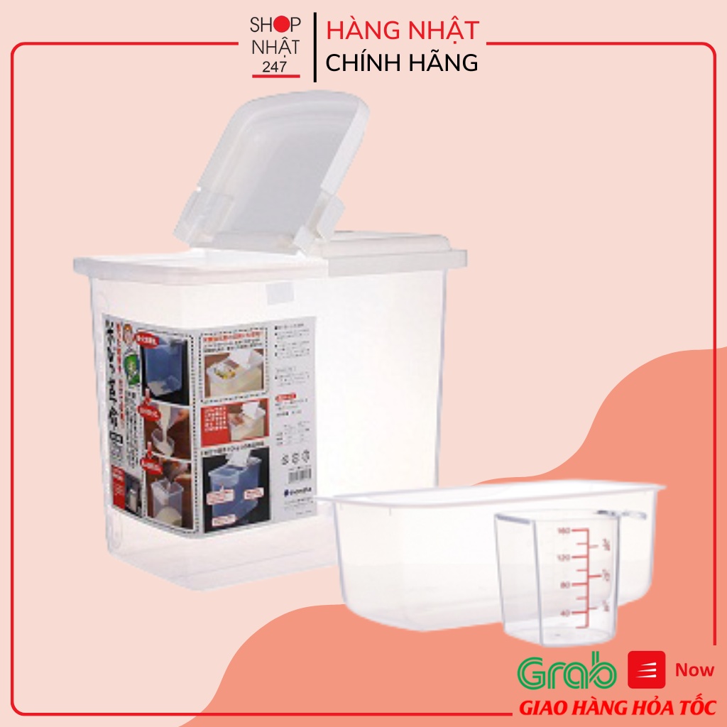[Hỏa Tốc HN] Thùng Đựng Gạo Inomata 10kg Nắp Bật Có Bánh Xe Kèm Ca Đong Nội Địa Nhật Bản