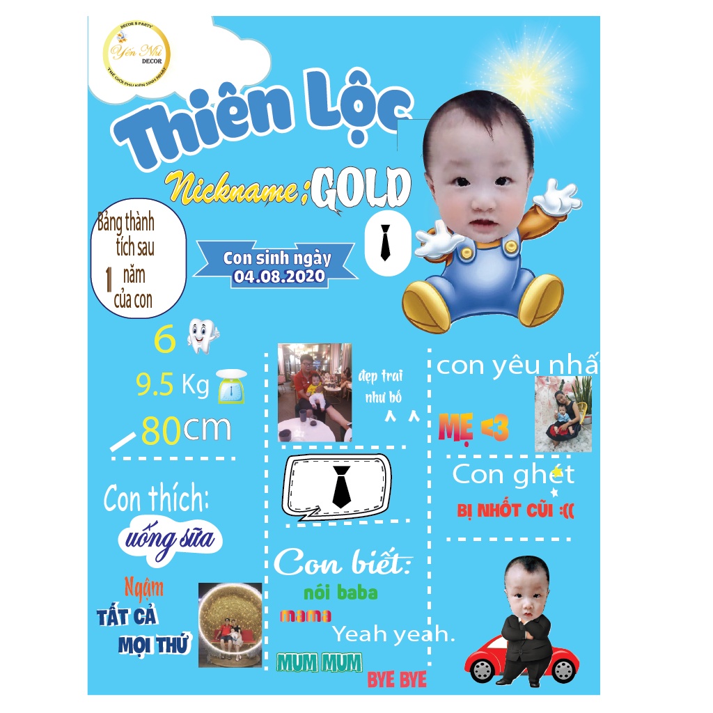 Bảng thông tin sinh nhật cho bé YẾN NHI SHOP , nhận mẫu theo yêu cầu đẹp rẻ