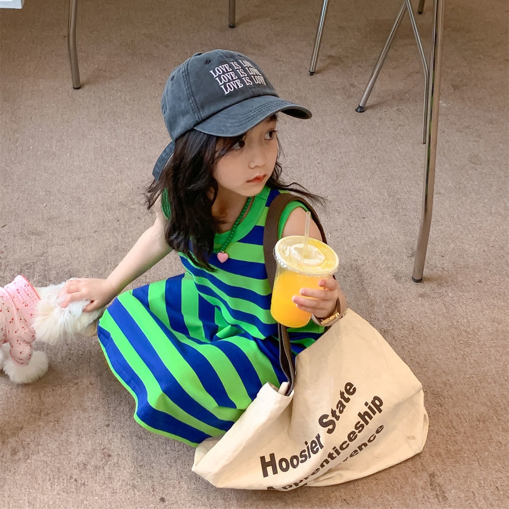 Đầm Dài Không Tay 5 Màu Tương Phản Thời Trang Mùa Hè Cho Bé Gái