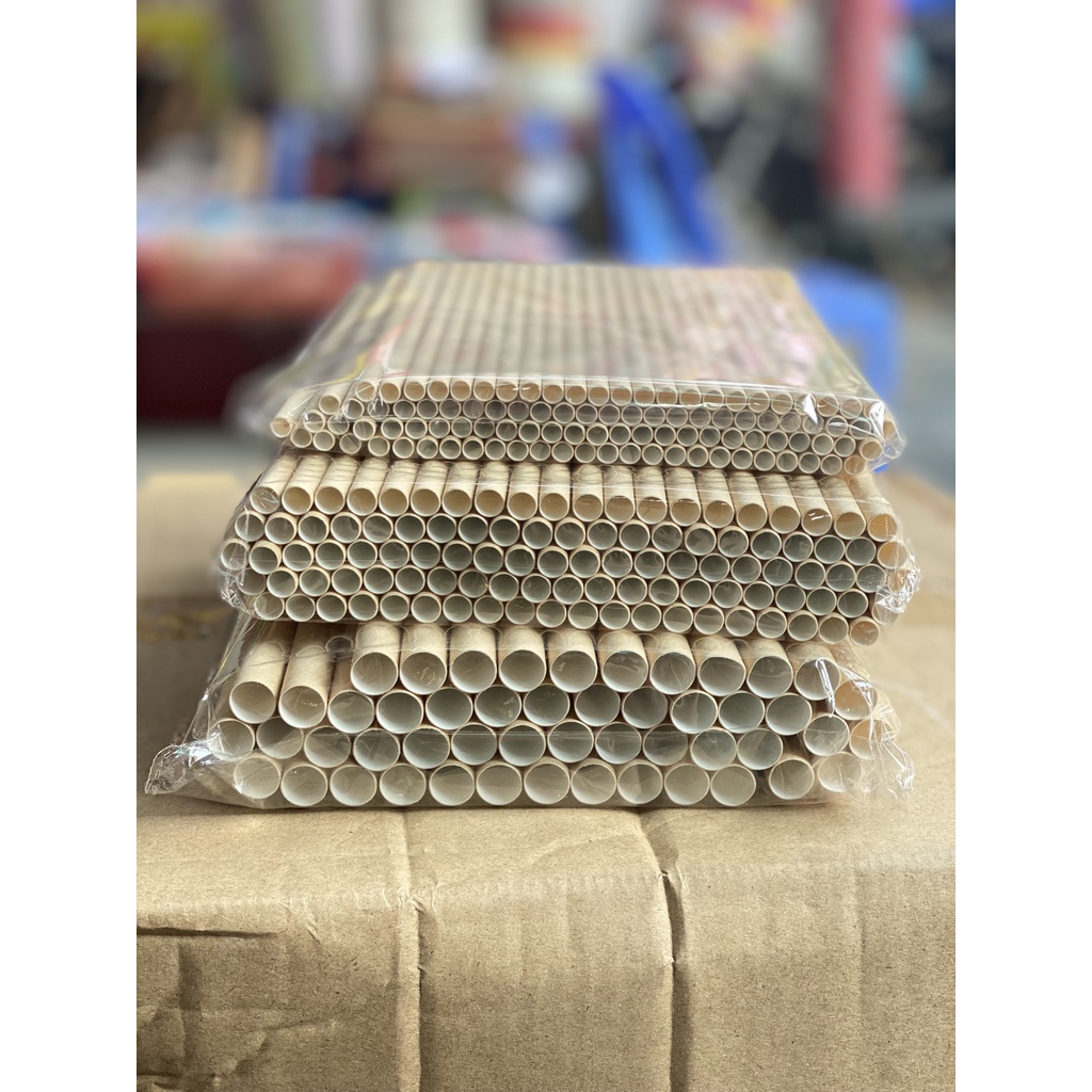 1 gói ống hút giấy kraft màu nâu phi 6, 8 hoặc 12 dùng uống nước hoặc hút trân chân