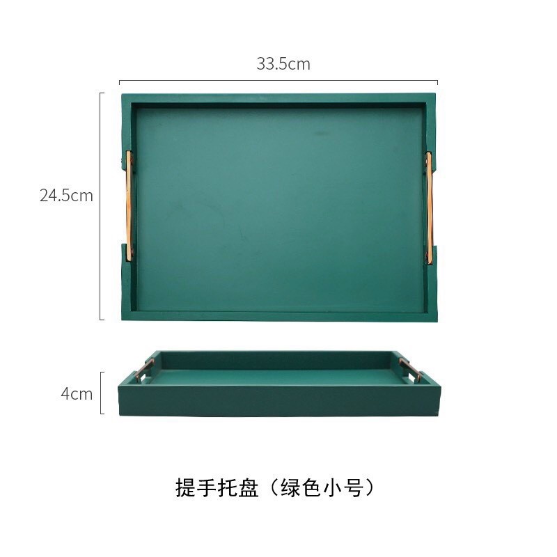 ◆▽﹉khay úp cốc chữ Nhật gỗ phối tay cầm Kim loại mạ vàng