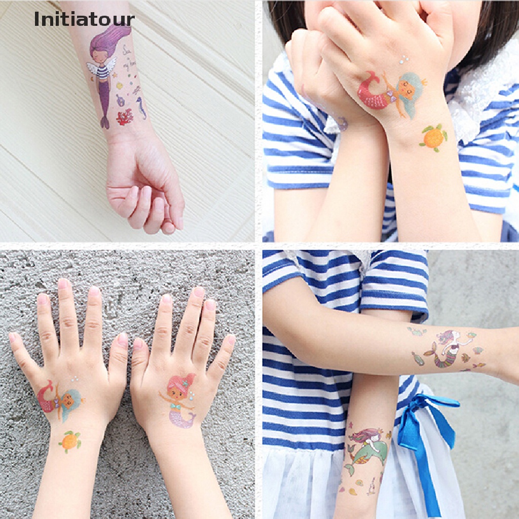 Hình Xăm Dán Tạm Thời Chống Nước Hình Nàng Tiên Cá Hoạt Hình Cho Trẻ Em