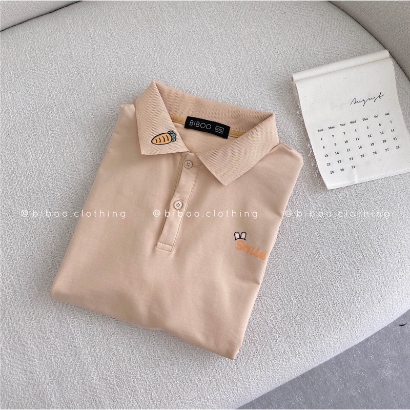 BIBOO - Áo polo có cổ tay ngắn form unisex nam nữ SMILE chất liệu cotton cao cấp