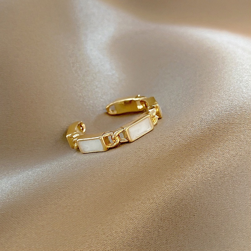 Nhẫn hở thiết kế vuông màu trắng phong cách Hàn Quốc đơn giản thời trang