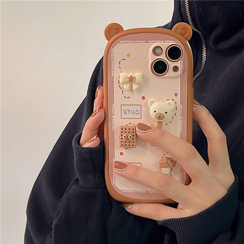Ốp điện thoại trang trí tai gấu ba chiều xinh xắn cho Iphone13Pro Max 11 12 X Xr 8Plus