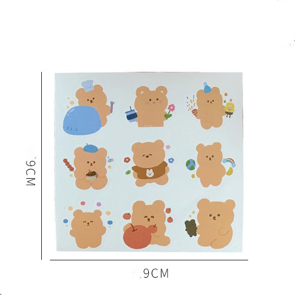 Sticker Hình Theme Gấu Tone Xanh Nâu Dán Trang Trí Đồ Dùng