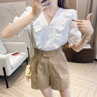 Sét áo sơ mi bèo mix quần đùi kem cực xinh