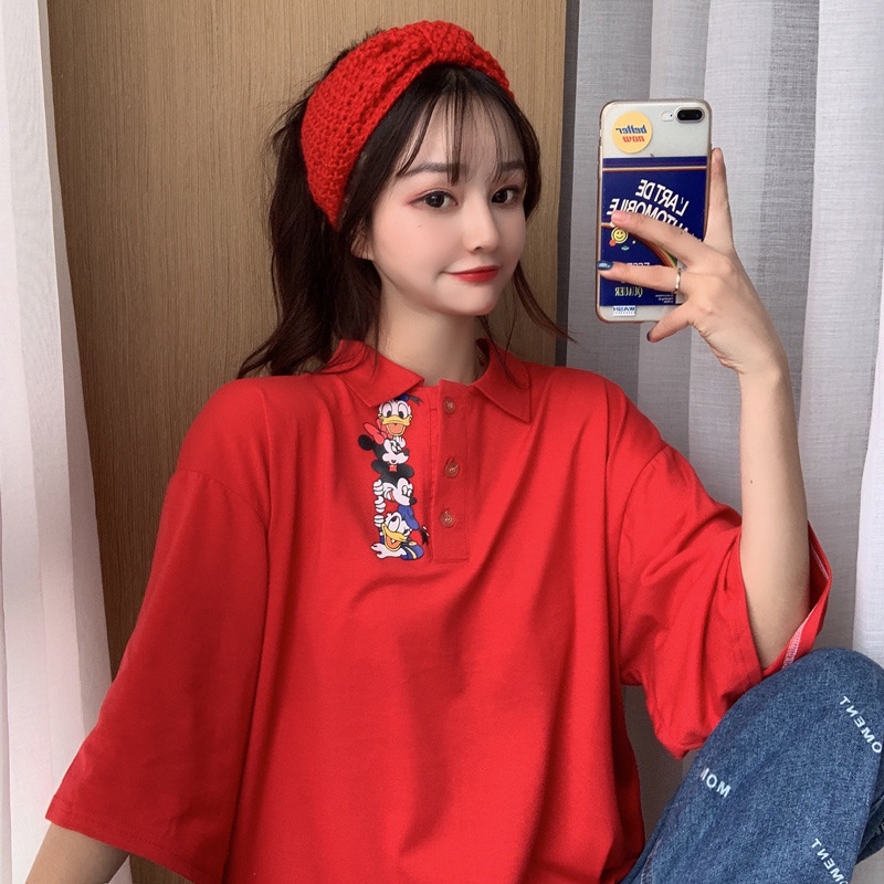 Áo Thun Nữ Form Rộng Có Cổ Trụ Đẹp Chất Cotton Unisex In Chú Vịt Trẻ Trung Năng Nộng TTQ0098