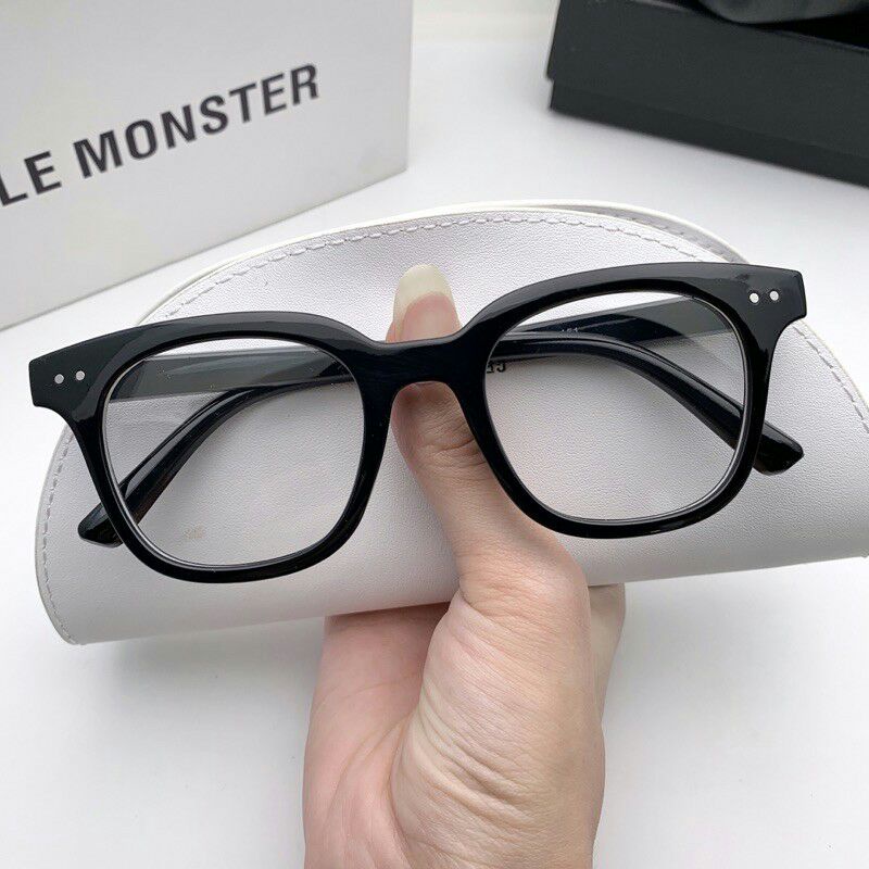 Kính thời trang unisex hai chấm ngang chữ V vàng gọng vuông tròn không độ phong cách Hàn Quốc thay được tròng cận