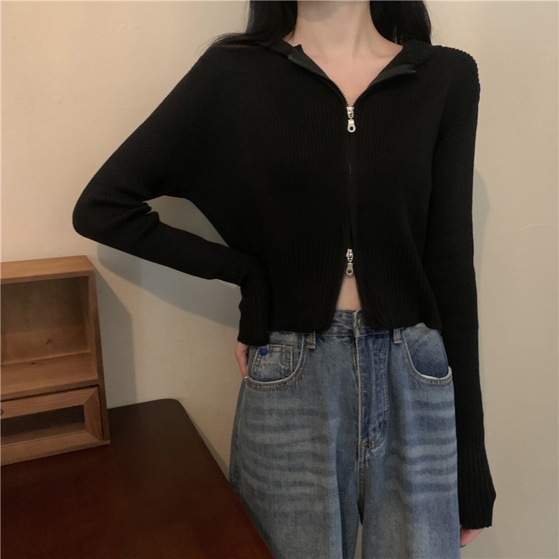 Áo khoác Cardigan tay dài hoạ tiết kẻ sọc phối khoá kéo cho phái nữ