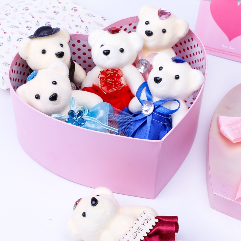 Bộ 10 Gấu Bông Hoạt Hình Đính Hoa Và Gấu Bông Trang Trí Tiệc Cưới