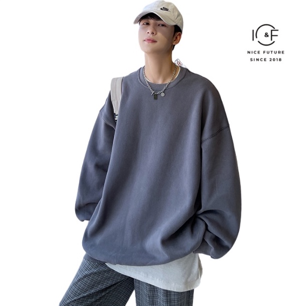 Áo Hoodie IFNICEFUTURE Cổ Tròn Dáng Rộng Màu Trơn Thời Trang Cho Nam