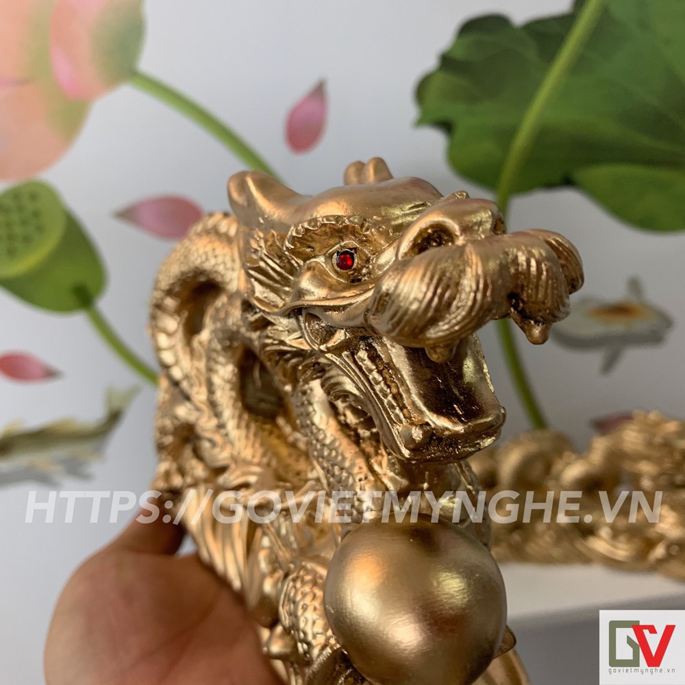 Tượng Đá Trang Trí Rồng Phong Thủy - Màu Nhũ Vàng - Dài 26cm