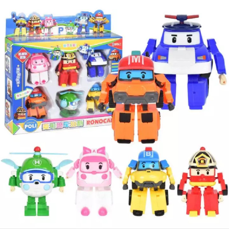 {Loại 1} Bộ 6 xe biến hình Robocar Poli phim hoạt hình Poli và những người bạn