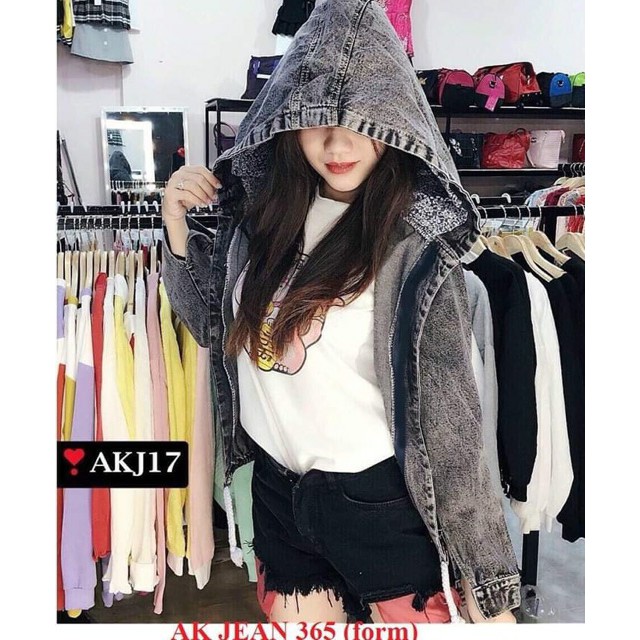 Áo khoác jean nữ có mũ jean dây kéo xịn hàng cao cấp đủ size Limit