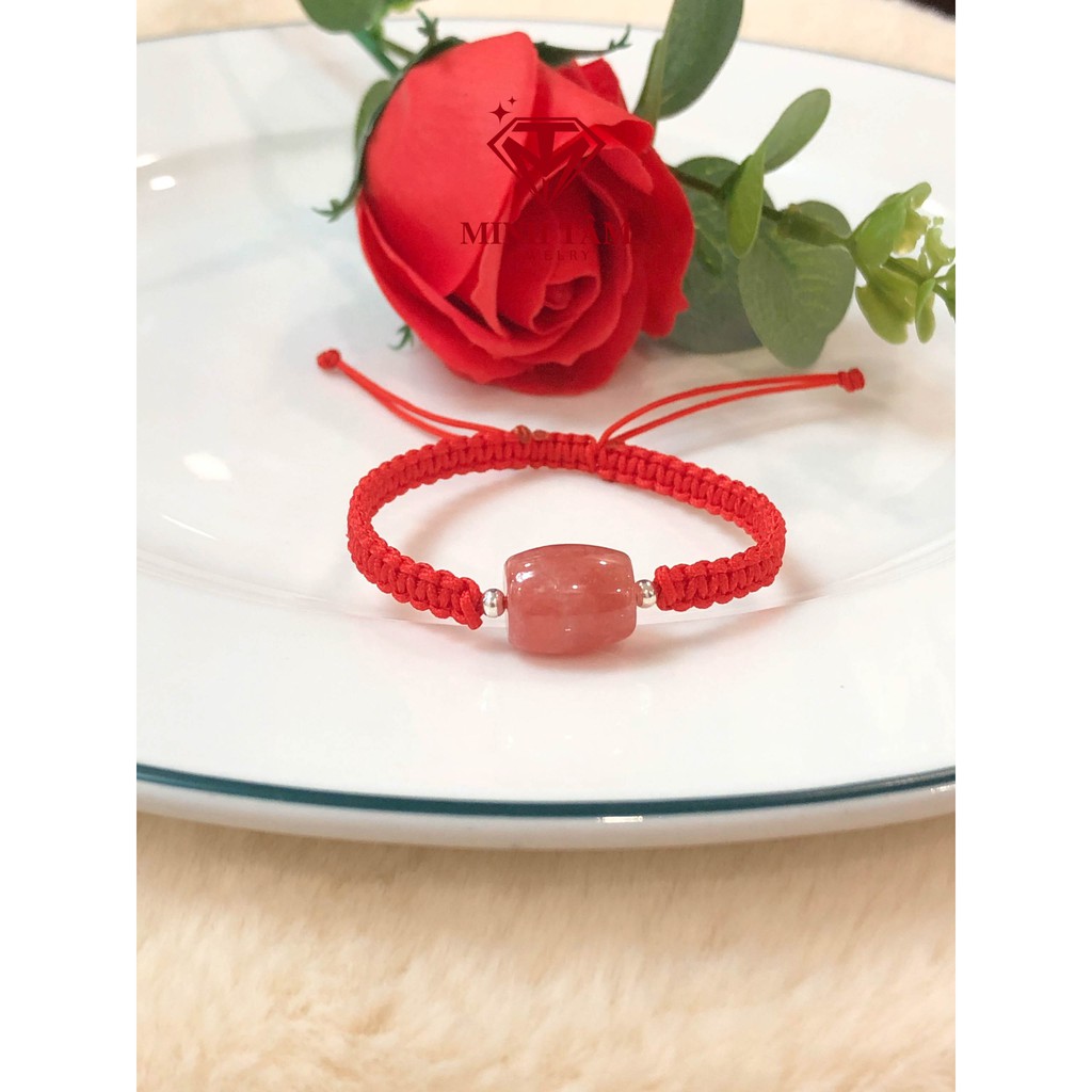 Vòng tay lu thống đá đào hoa tự nhiên-Minh Tâm Jewelry