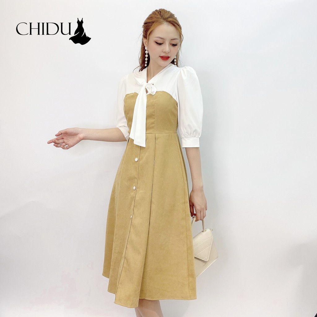 Váy nhung cổ nơ dáng xoè SP288