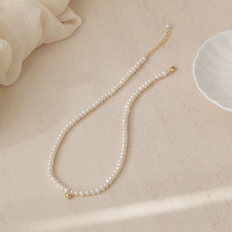 Ygt Vòng cổ Ngọc Trai Mặt Hình Hạt Đậu Vàng Nhỏ Xinh Thanh Lịch Phong Cách Pháp Cho Nữ