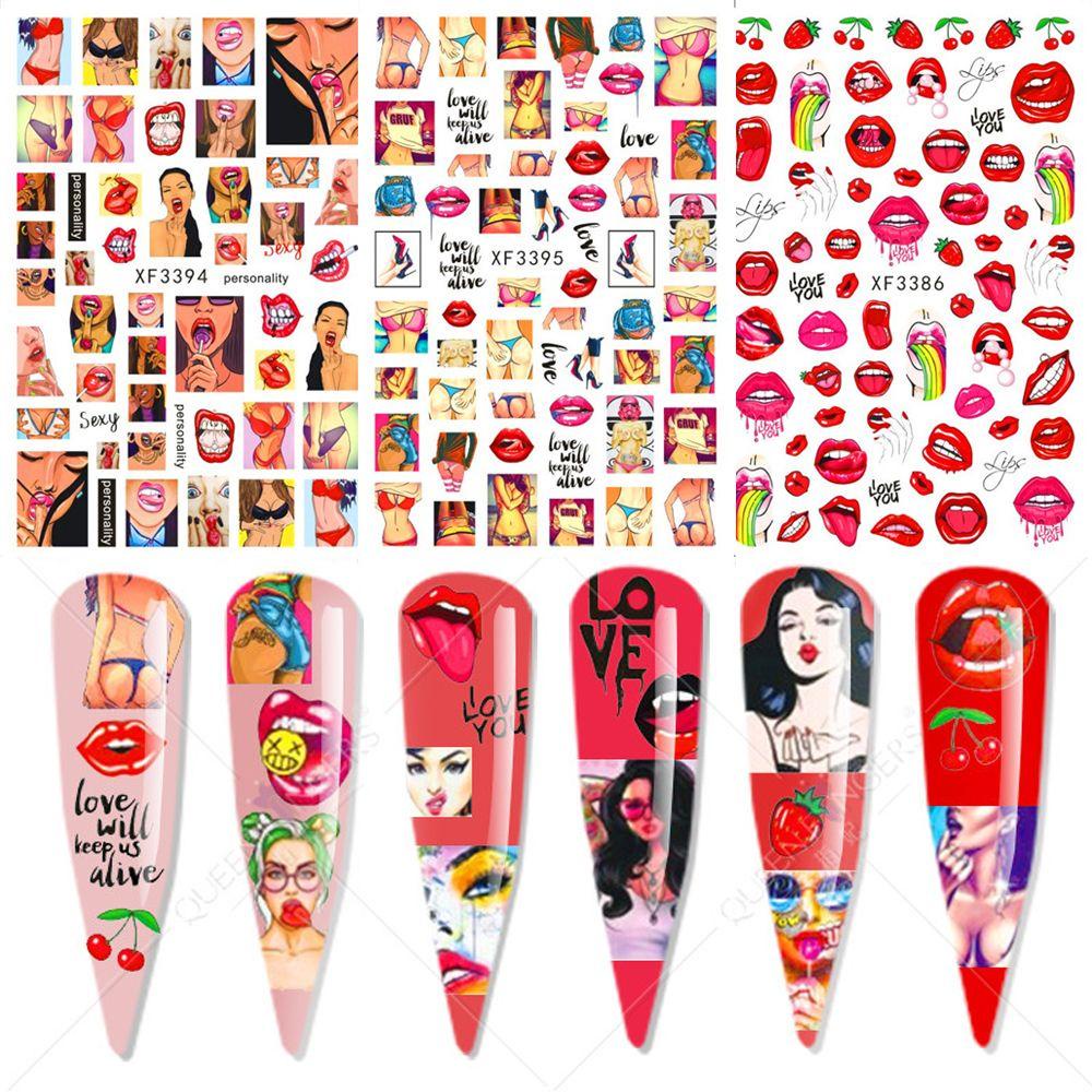 Sticker Dán Móng Tay Hình Đôi Môi/Trái Tim Sang Trọng Thời Trang