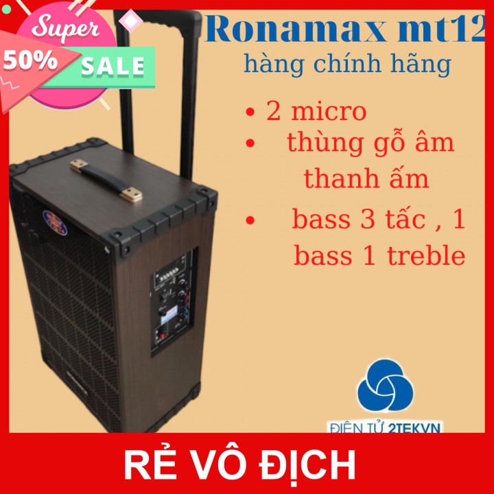 Loa kéo di động Ronamax MT-12 thùng gỗ bass 3 tấc kèm 2 micro không dây -BẢO HÀNH CHÍNH HÃNG