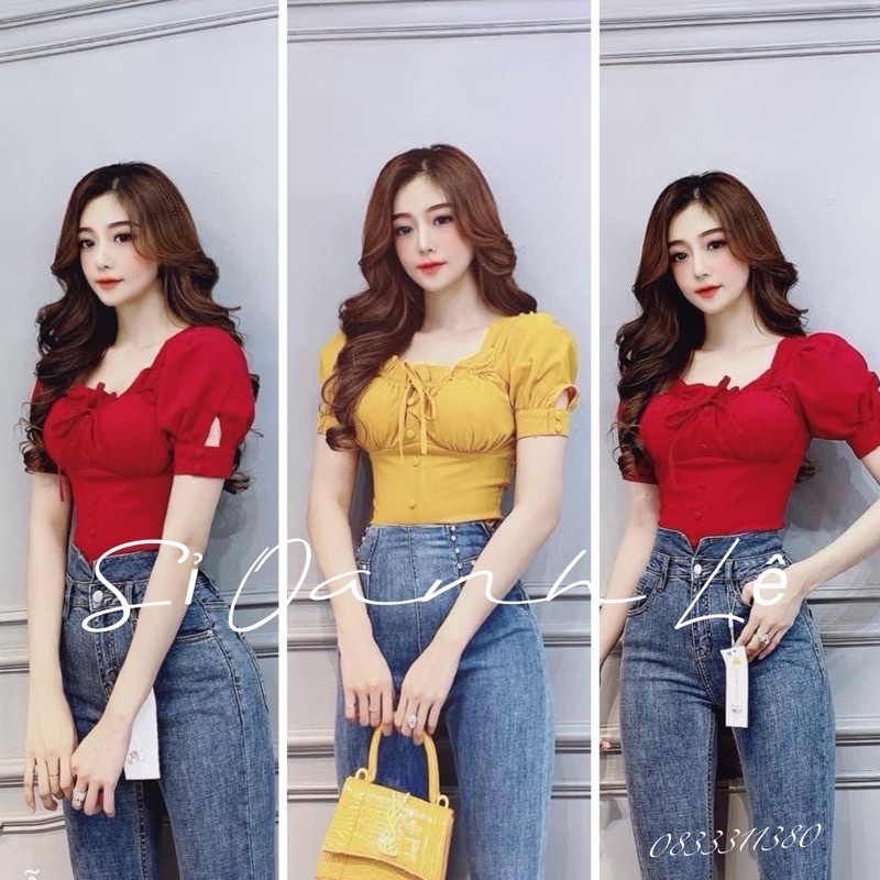 Áo cổ vuông tay phồng cúp ngực A303
