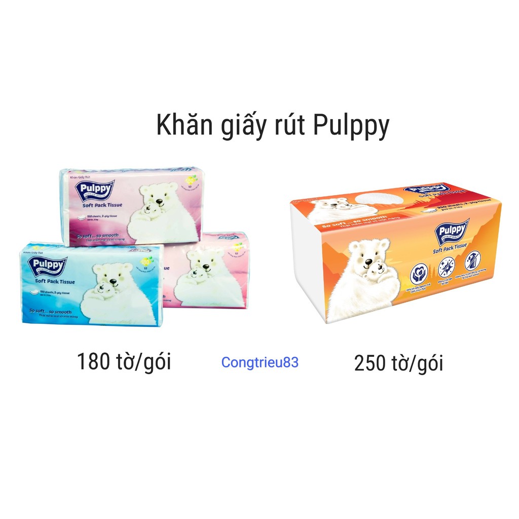 3 GÓI Khăn giấy rút Pulppy (softpack polar bear)