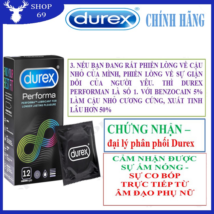 (TRỊ XUẤT TINH SỚM - 100%) Bao cao su DUREX PERFORMA kéo dài thời gian quan hệ (12 bao/1 hộp bcs)