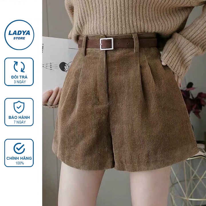Quần short lưng cao nhung tăm nữ kèm đai thời trang LADYA M005