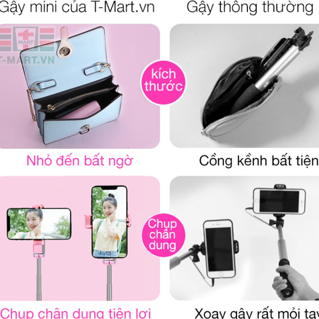 Gậy selfie chụp ảnh siêu nhỏ - Vừa chụp hình selfie tự sướng vừa làm tripod - Hàng nhập khẩuGậy chụp hình