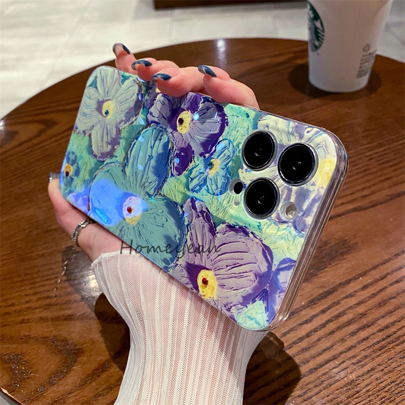 Ốp Điện Thoại Mềm Bo Viền Họa Tiết Tranh Sơn Dầu Đính Đá Blu-ray Cho iPhone 11 12 13 Pro Max X XR Xs Max