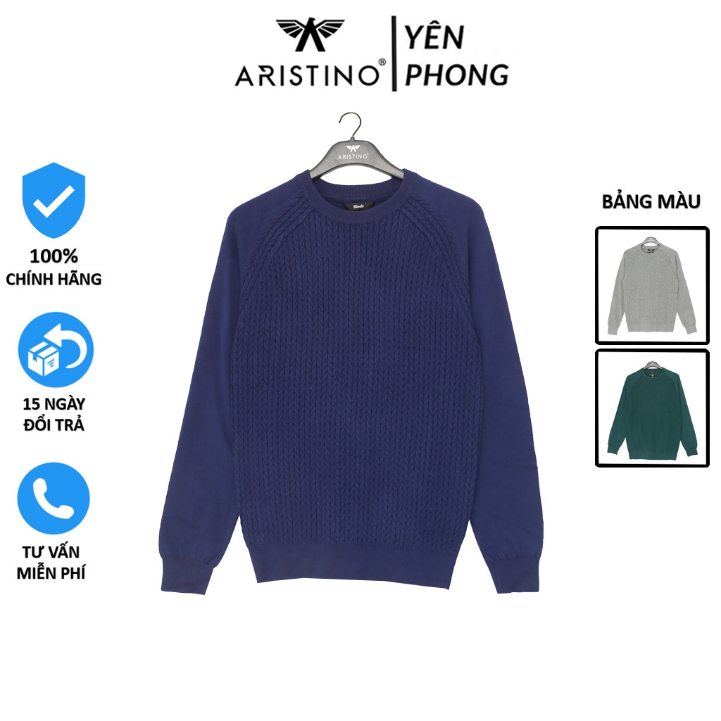 Áo len nam cổ tròn ARISTINO dáng ôm, hoa văn hiện đại, chất liệu Acrylic mềm nhẹ AWO004W7