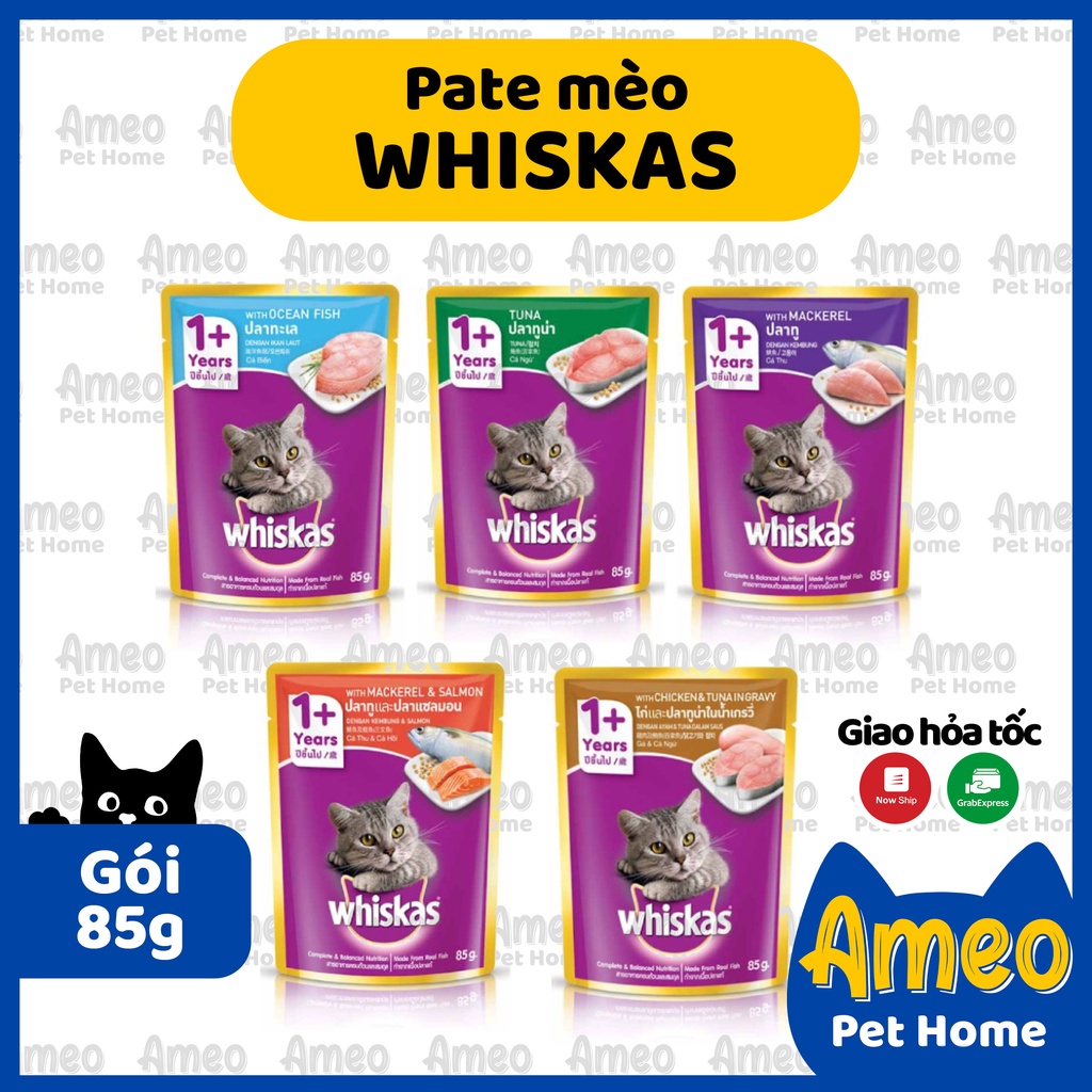 Pate Whiskas dạng gói đủ vị | Pate mèo cho mèo con Whiskas 85g