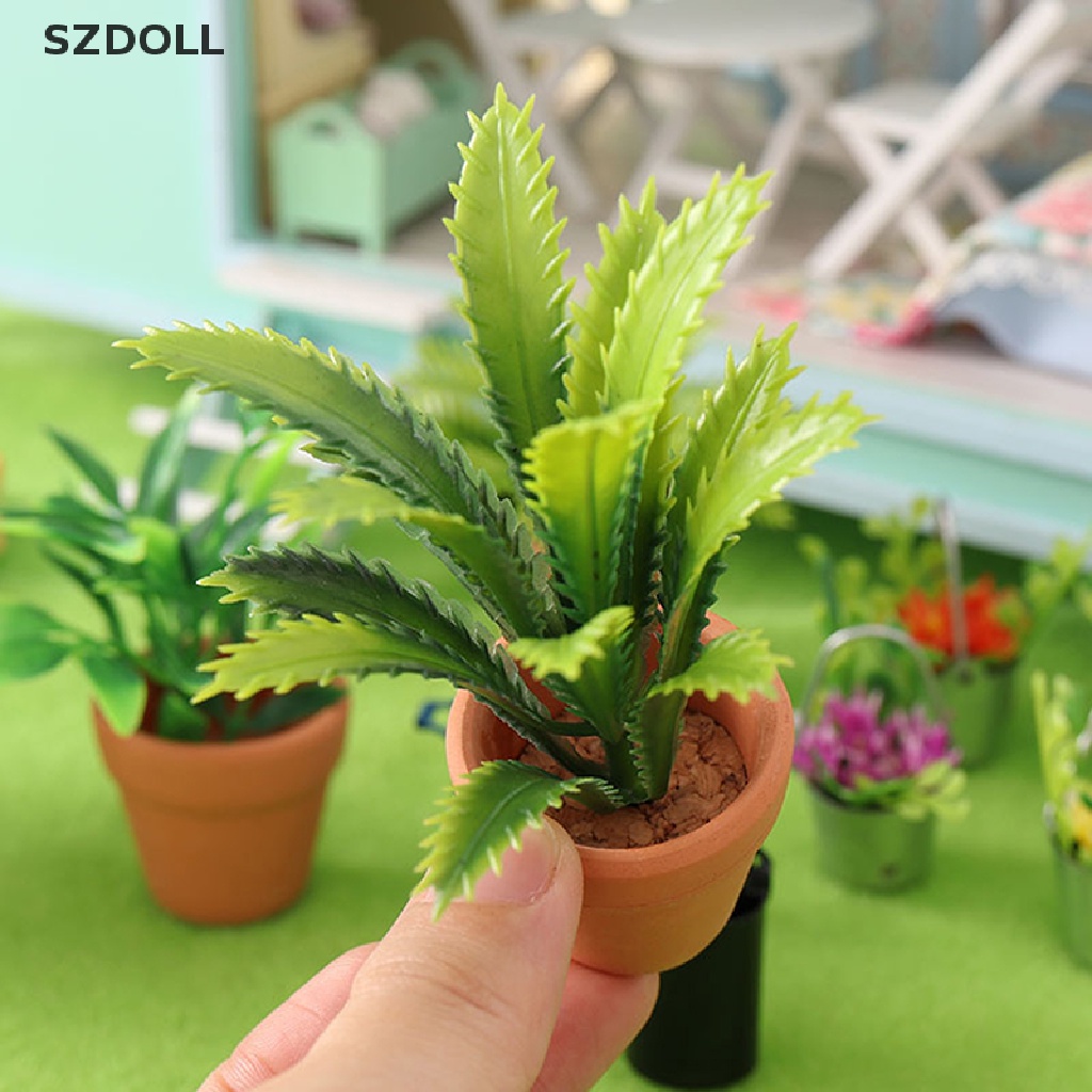 Mini Potted Plant 1:12 Dollhouse Miniature Tree Potted Plant Green Plant Decor  DOM