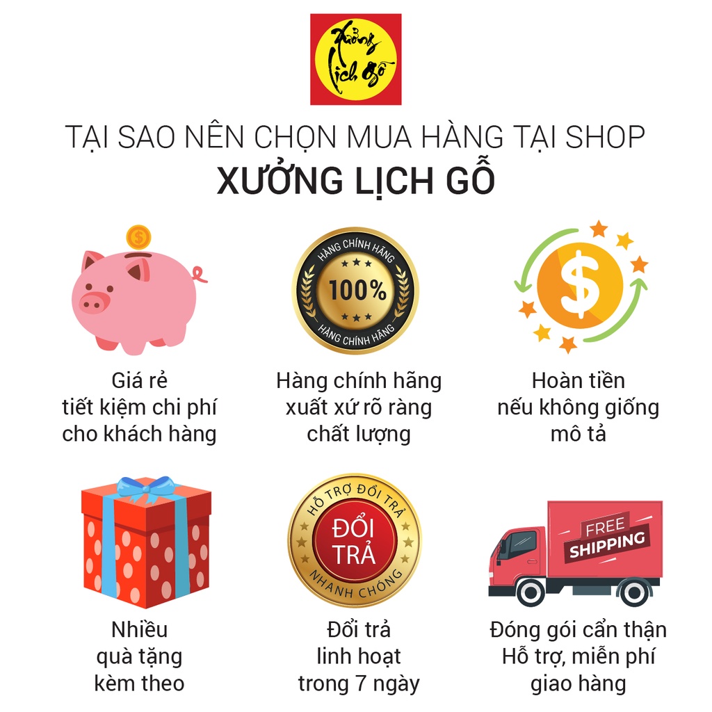 Lịch treo tường 2024 Phúc Lộc Thọ chữ đúc nổi mạ vàng khung gỗ tự nhiên, gắn bloc lịch năm mới