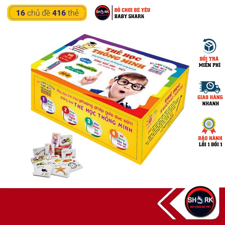 Bộ thẻ học thông minh 16 chủ đề 416 thẻ song ngữ Anh Việt cho bé Glen Doman