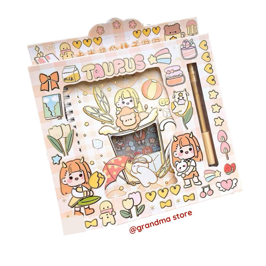 Hộp gồm sổ Sticker đính kèm dao rọc giấy hình bút