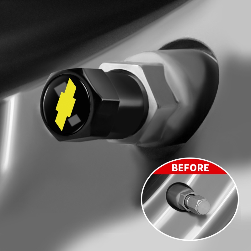 Set 4 Nắp Van Bánh Xe Hơi Bằng Kim Loại Màu Bạc / Đen Hình Lục Giác Cho Chevrolet Captiva Colorado Cruze Malibu Trax Aveo