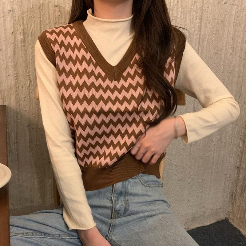 Áo Sweater Không Tay Cổ Chữ V Xinh Xắn Theo Phong Cách Hàn Quốc